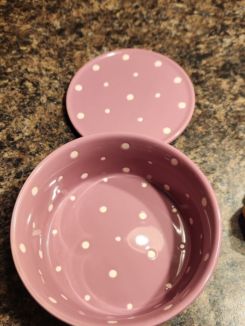 Temp-Tations Pink Polka Dot Ceramic Serving Dish W/trivet